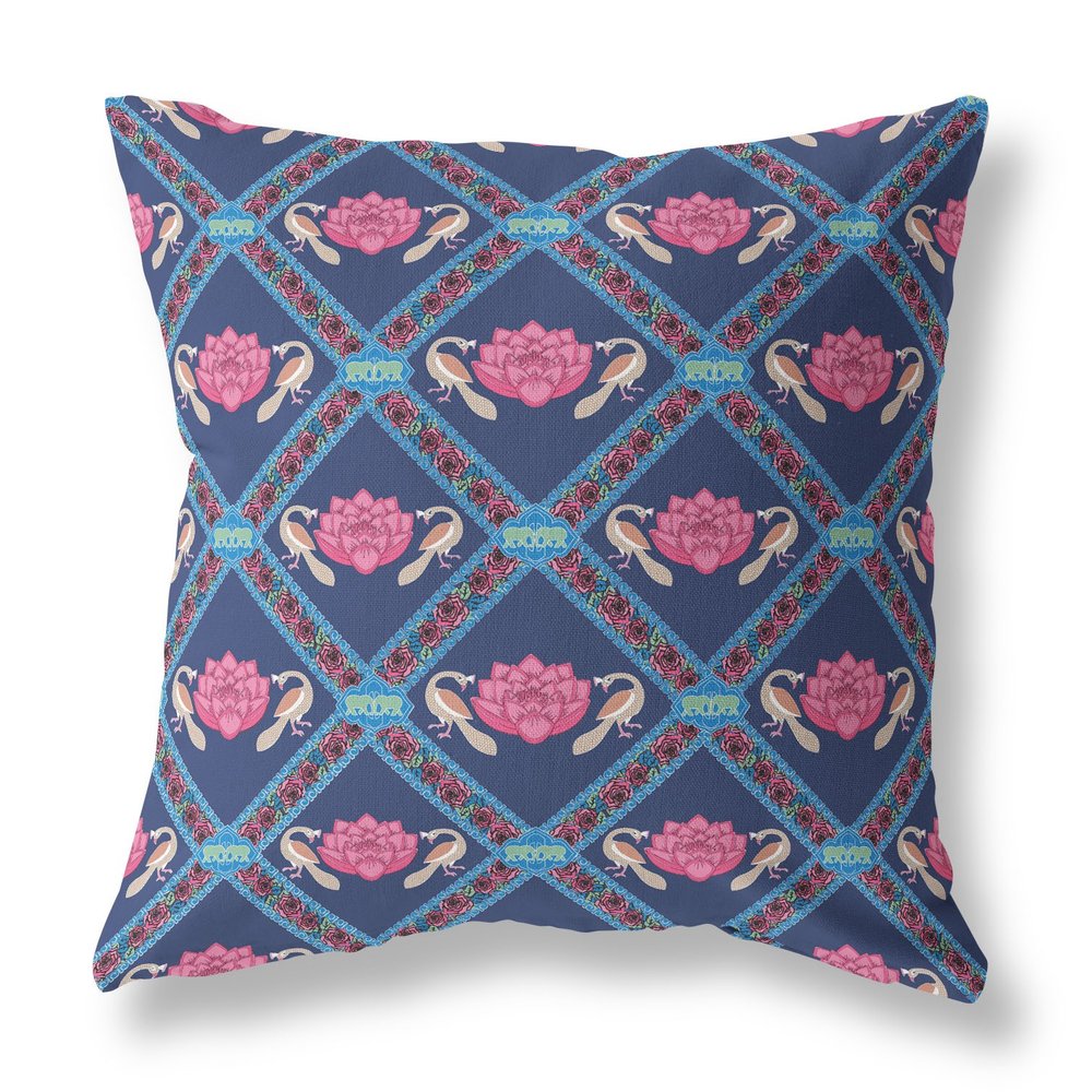 16" X 16" Indigo Geometric Indoor Outdoor Throw Pillow
