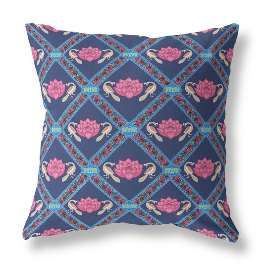 16" X 16" Indigo Geometric Indoor Outdoor Throw Pillow