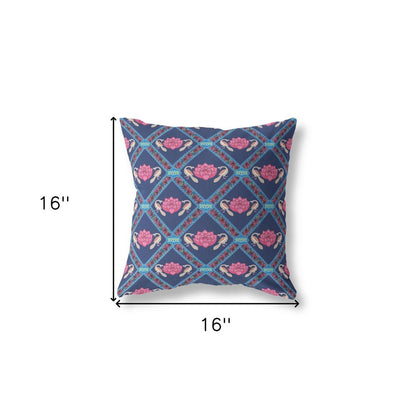 16" X 16" Indigo Geometric Indoor Outdoor Throw Pillow
