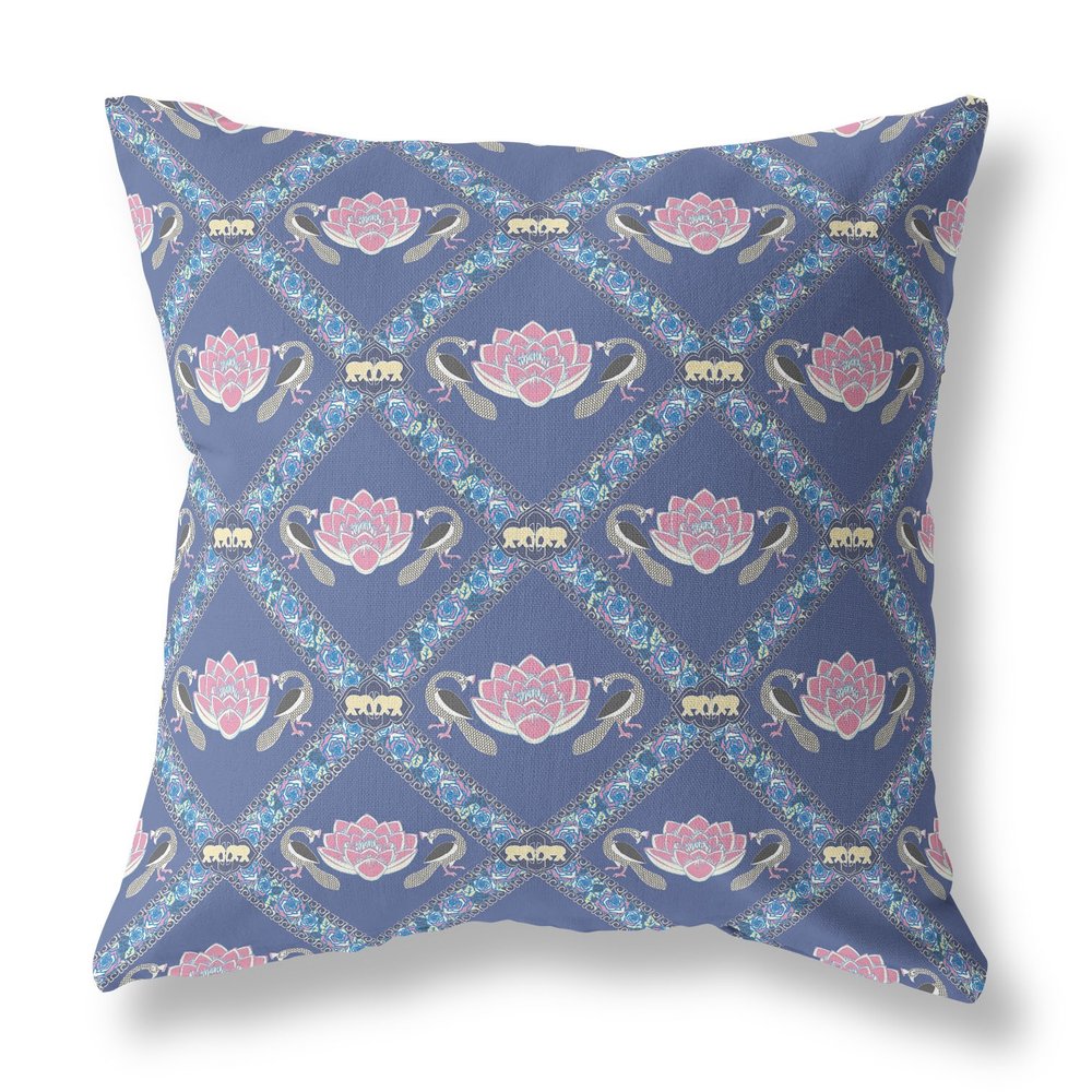 16" X 16" Purple Geometric Indoor Outdoor Throw Pillow