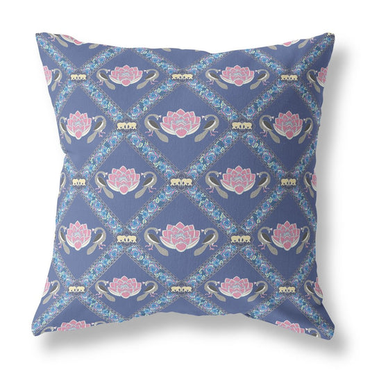 16" X 16" Purple Geometric Indoor Outdoor Throw Pillow