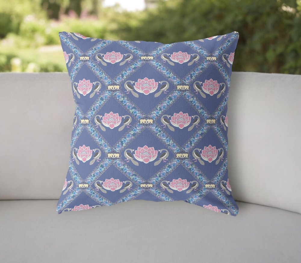 16" X 16" Purple Geometric Indoor Outdoor Throw Pillow
