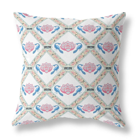 16" X 16" Gray and White Geometric Indoor Outdoor Throw Pillow