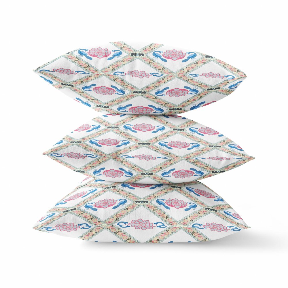 16" X 16" Gray and White Geometric Indoor Outdoor Throw Pillow