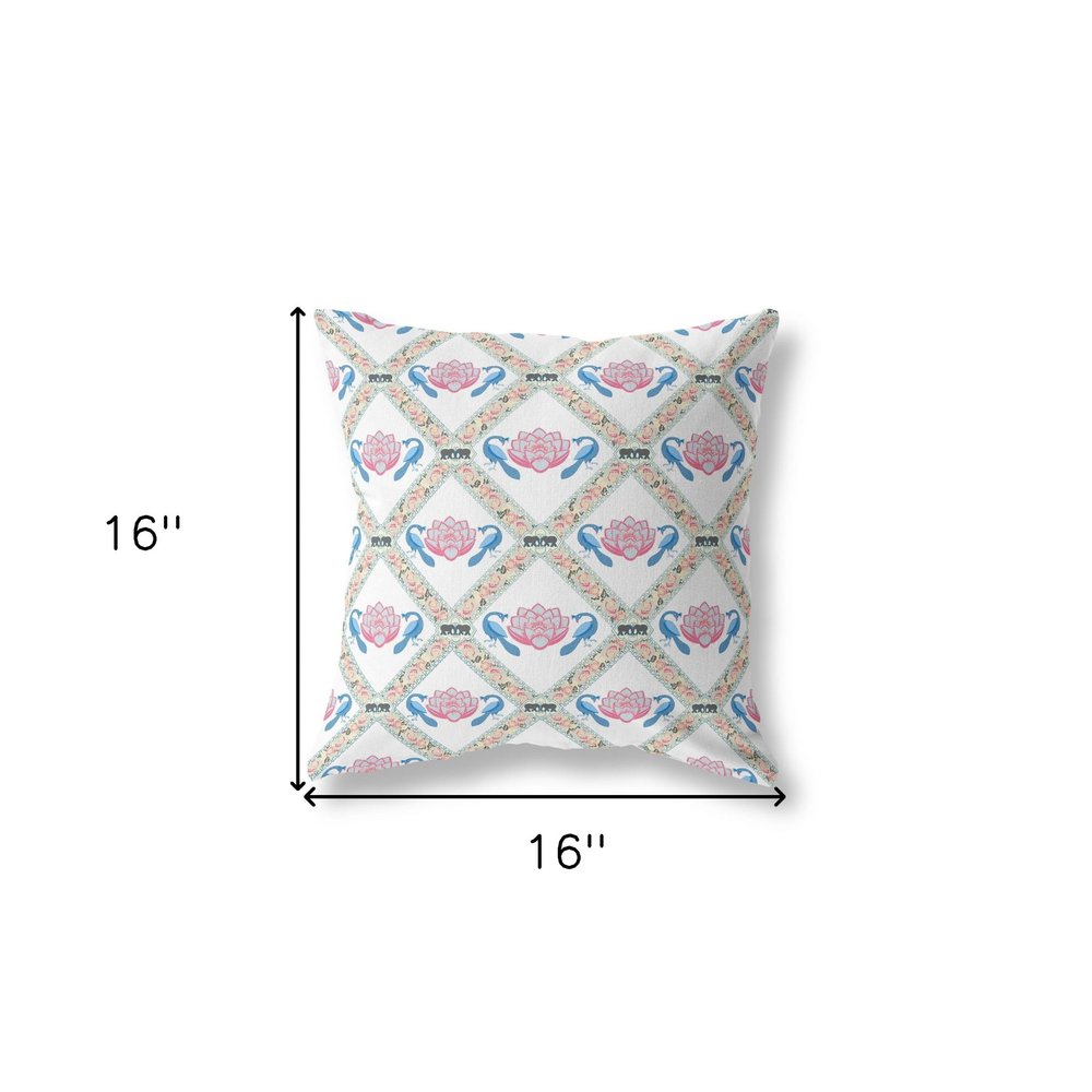 16" X 16" Gray and White Geometric Indoor Outdoor Throw Pillow