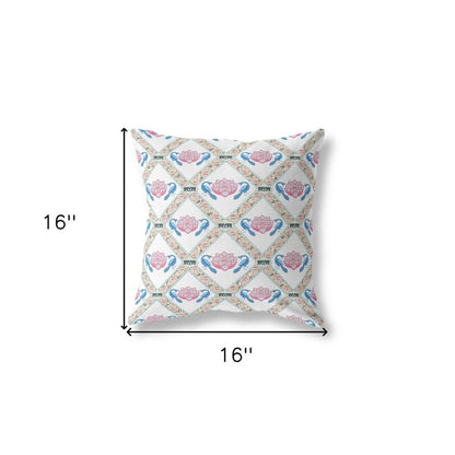 16" X 16" Gray and White Geometric Indoor Outdoor Throw Pillow