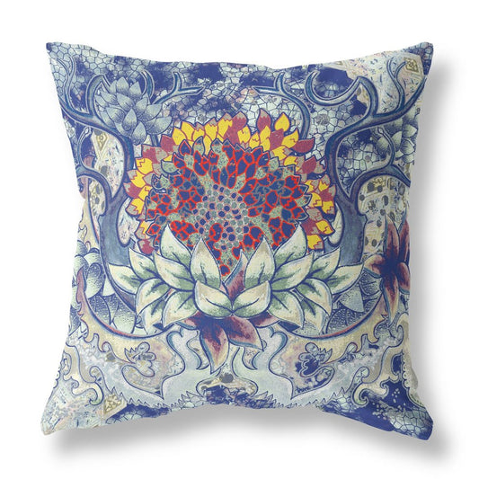 16" X 16" Blue Geometric Indoor Outdoor Throw Pillow