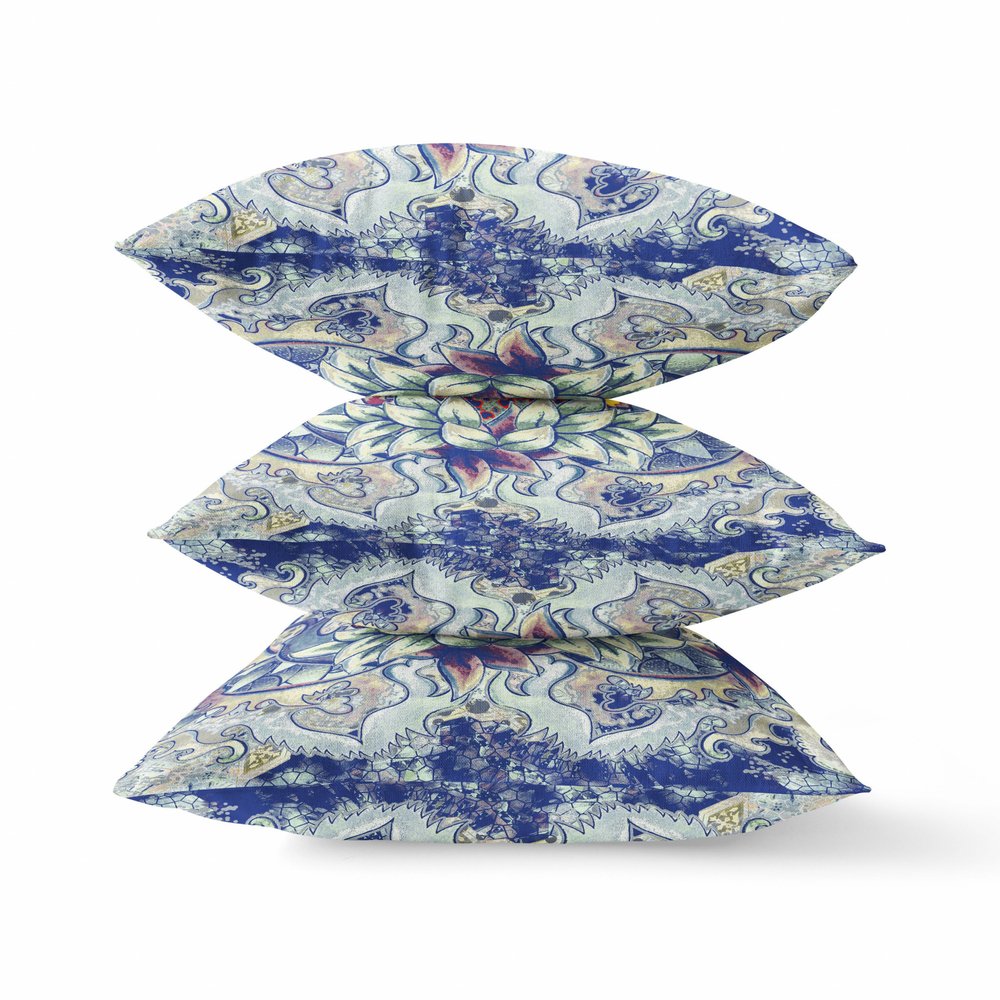 16" X 16" Blue Geometric Indoor Outdoor Throw Pillow