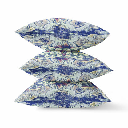 16" X 16" Blue Geometric Indoor Outdoor Throw Pillow