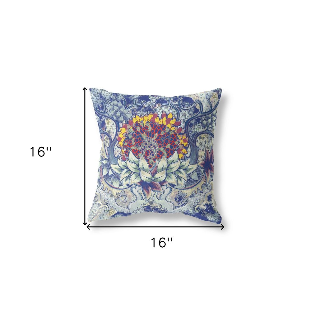 16" X 16" Blue Geometric Indoor Outdoor Throw Pillow