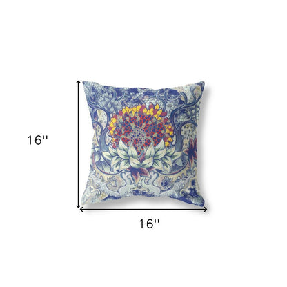 16" X 16" Blue Geometric Indoor Outdoor Throw Pillow