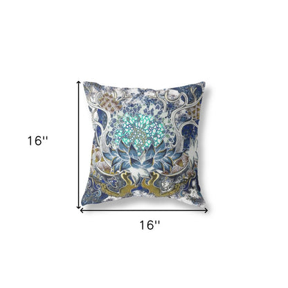 16" X 16" Blue and Green Geometric Indoor Outdoor Throw Pillow