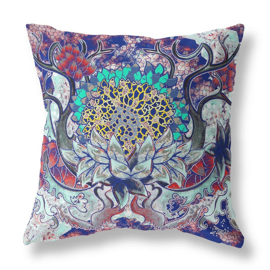 16" X 16" Blue and Green Geometric Indoor Outdoor Throw Pillow