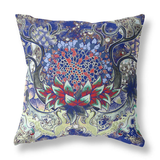 16" X 16" Blue Geometric Indoor Outdoor Throw Pillow
