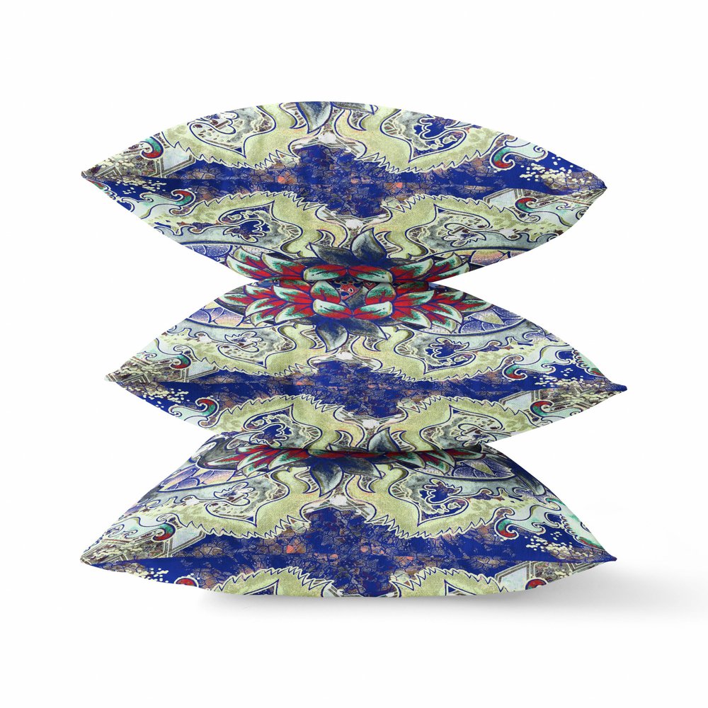 16" X 16" Blue Geometric Indoor Outdoor Throw Pillow
