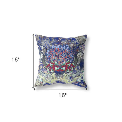 16" X 16" Blue Geometric Indoor Outdoor Throw Pillow