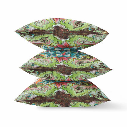 16" X 16" Blue and Green Geometric Indoor Outdoor Throw Pillow