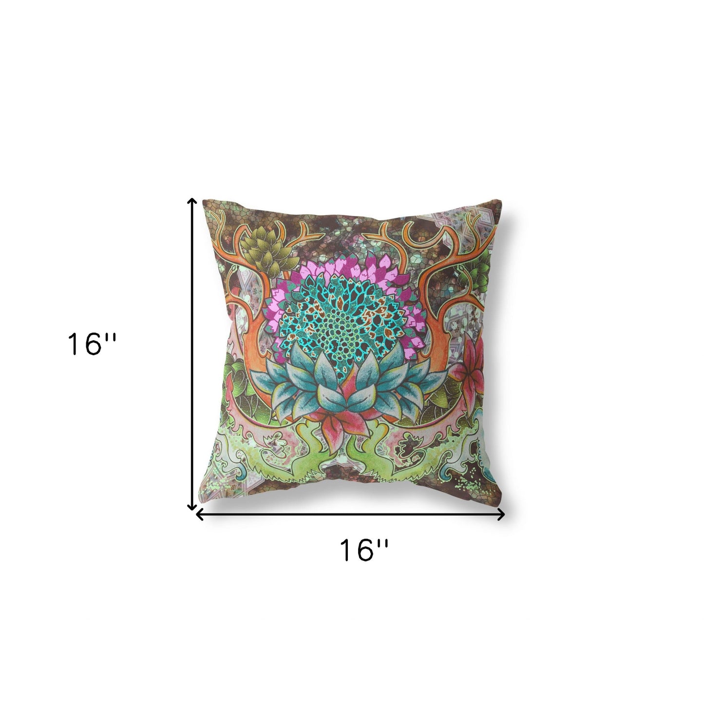 16" X 16" Blue and Green Geometric Indoor Outdoor Throw Pillow