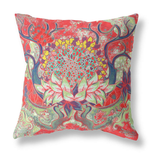 16" X 16" Red Geometric Indoor Outdoor Throw Pillow