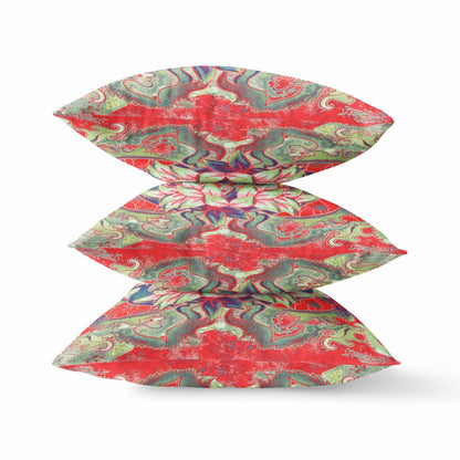 16" X 16" Red Geometric Indoor Outdoor Throw Pillow