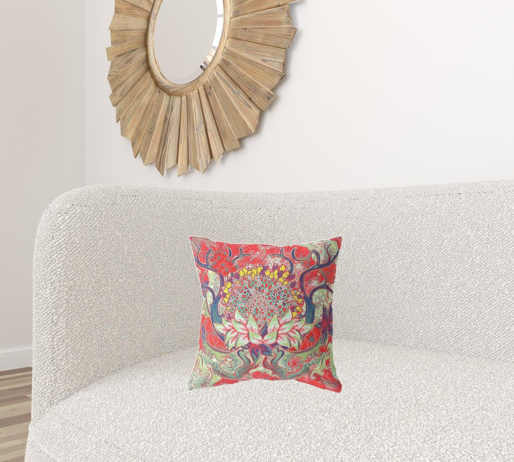 16" X 16" Red Geometric Indoor Outdoor Throw Pillow