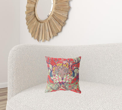 16" X 16" Red Geometric Indoor Outdoor Throw Pillow