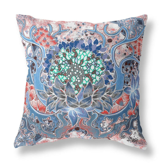 16" X 16" Sky Blue Geometric Indoor Outdoor Throw Pillow