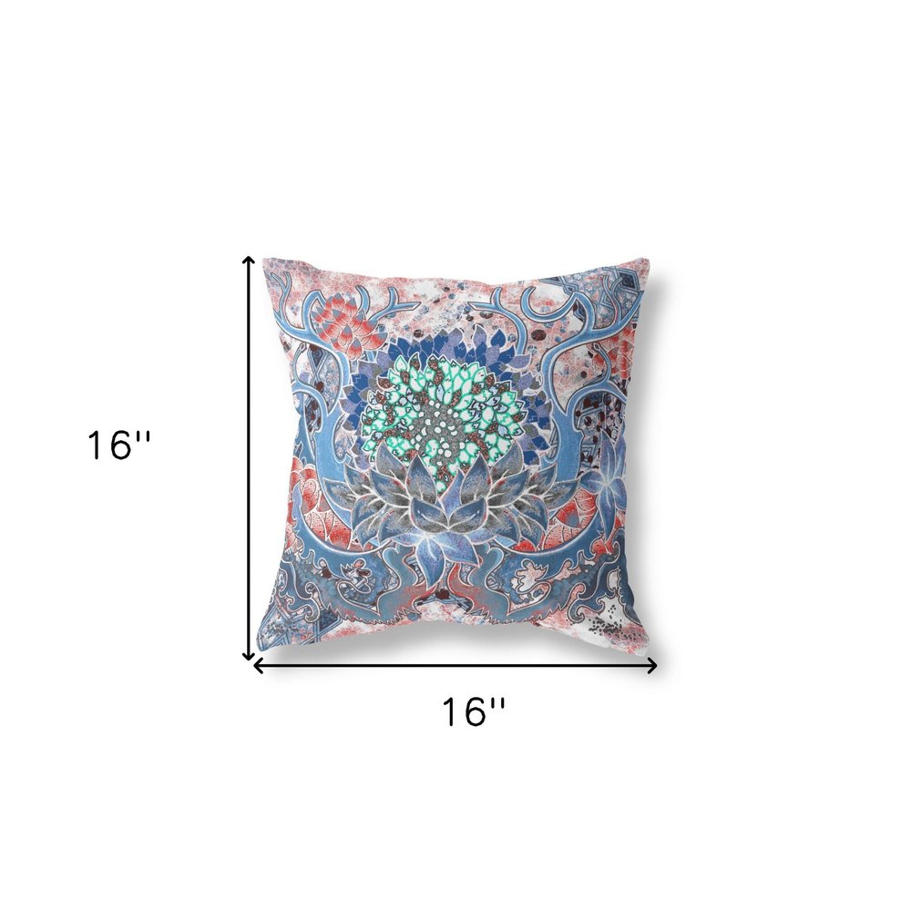 16" X 16" Sky Blue Geometric Indoor Outdoor Throw Pillow