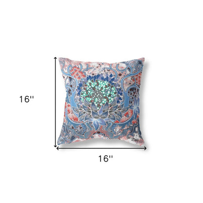16" X 16" Sky Blue Geometric Indoor Outdoor Throw Pillow