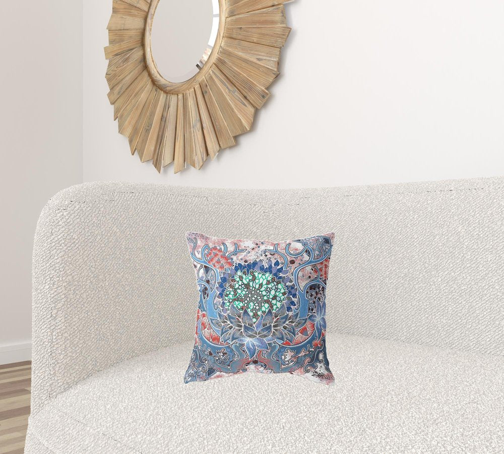 16" X 16" Sky Blue Geometric Indoor Outdoor Throw Pillow