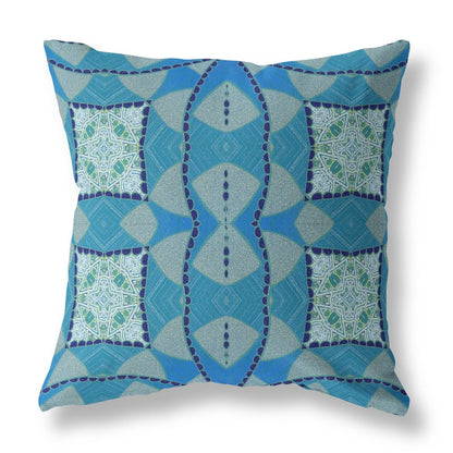 16" X 16" Blue Geometric Indoor Outdoor Throw Pillow
