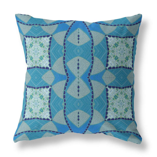 16" X 16" Blue Geometric Indoor Outdoor Throw Pillow