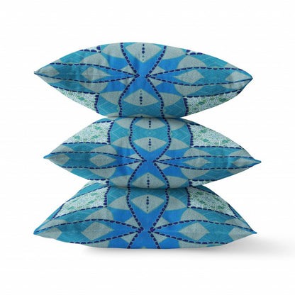 16" X 16" Blue Geometric Indoor Outdoor Throw Pillow