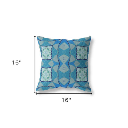 16" X 16" Blue Geometric Indoor Outdoor Throw Pillow