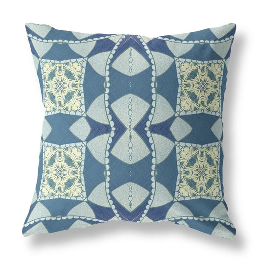 16" X 16" Blue Geometric Indoor Outdoor Throw Pillow