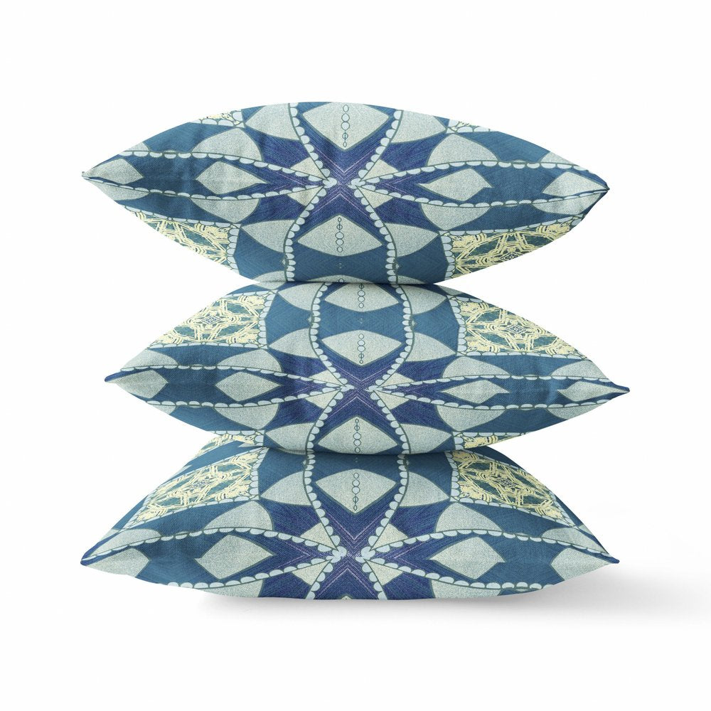 16" X 16" Blue Geometric Indoor Outdoor Throw Pillow