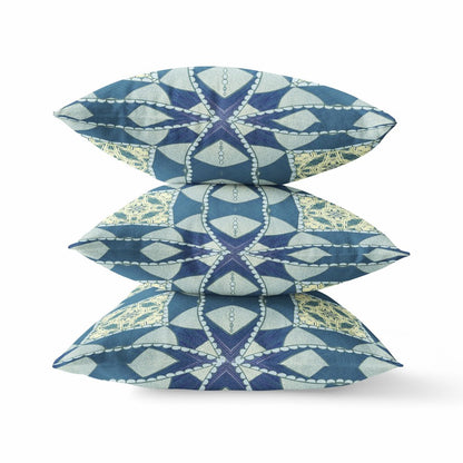 16" X 16" Blue Geometric Indoor Outdoor Throw Pillow