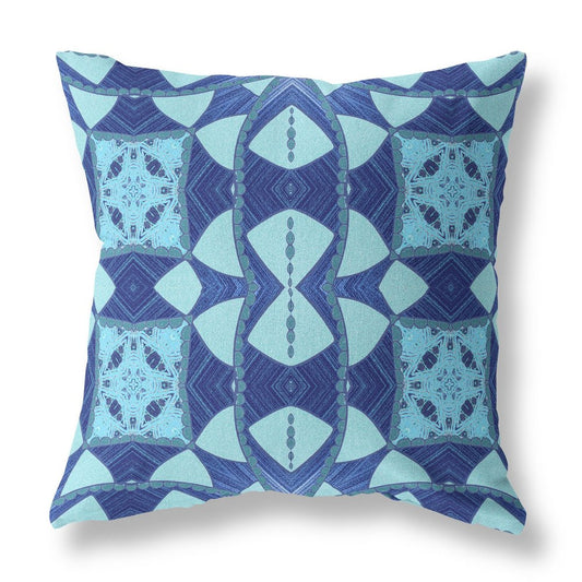 16" X 16" Blue Geometric Indoor Outdoor Throw Pillow