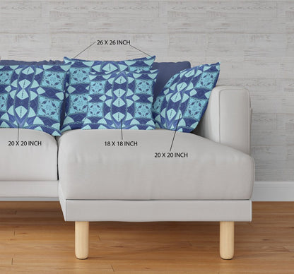 16" X 16" Blue Geometric Indoor Outdoor Throw Pillow