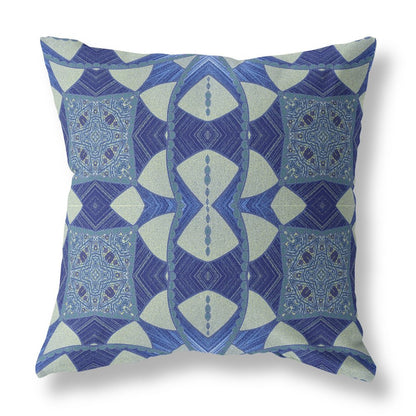 16" X 16" Dark Blue Geometric Indoor Outdoor Throw Pillow