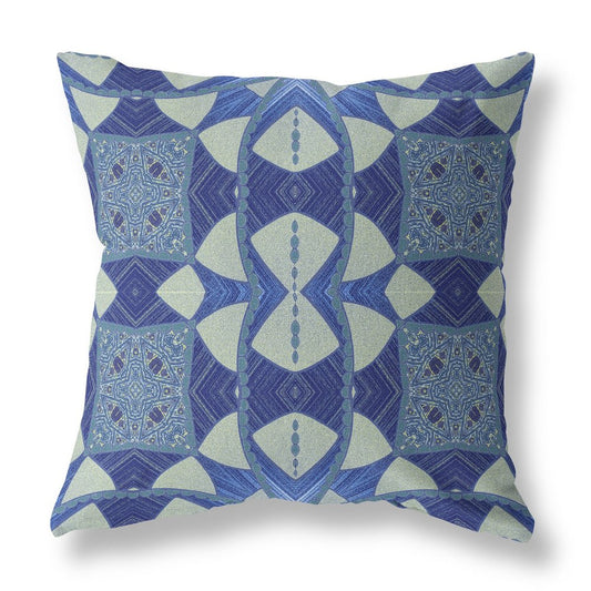 16" X 16" Dark Blue Geometric Indoor Outdoor Throw Pillow