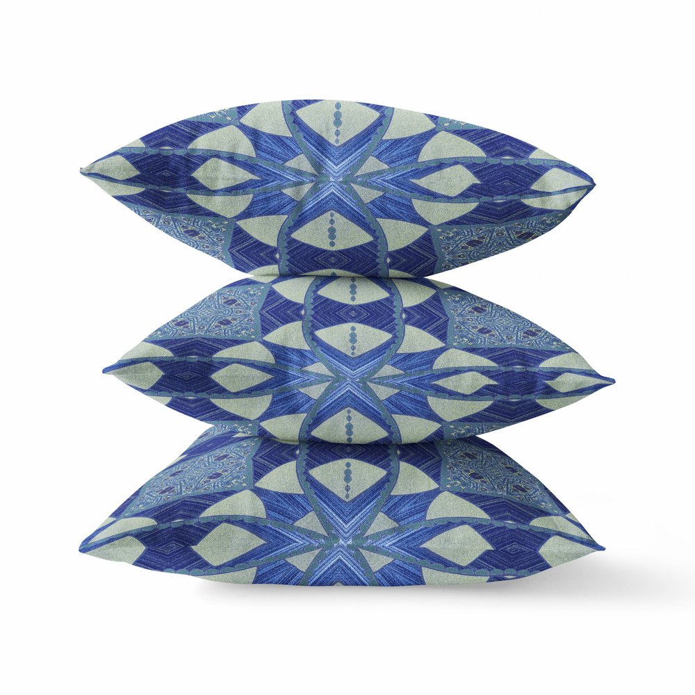16" X 16" Dark Blue Geometric Indoor Outdoor Throw Pillow