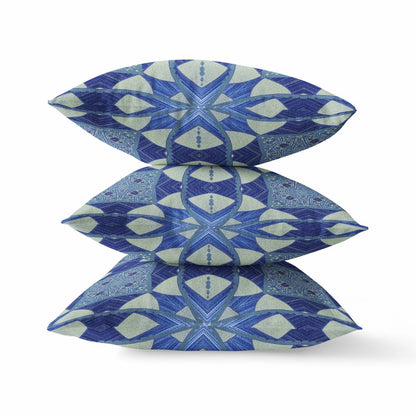 16" X 16" Dark Blue Geometric Indoor Outdoor Throw Pillow