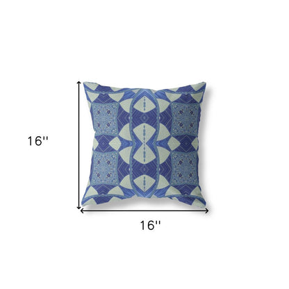 16" X 16" Dark Blue Geometric Indoor Outdoor Throw Pillow
