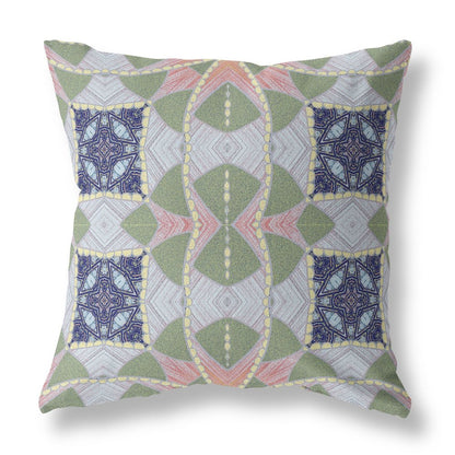 16" X 16" Green Geometric Indoor Outdoor Throw Pillow
