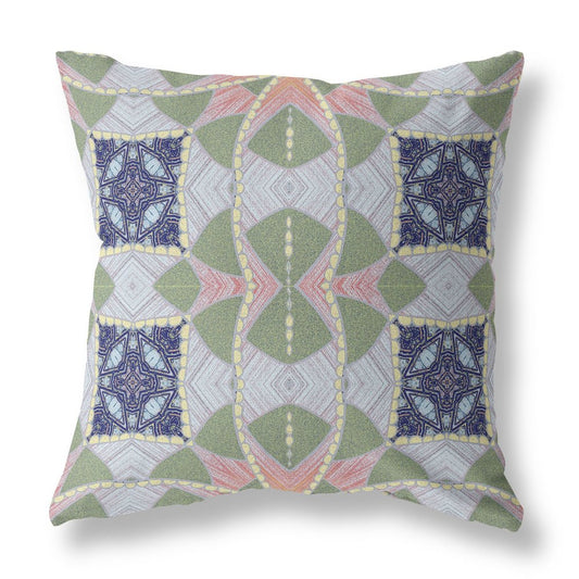 16" X 16" Green Geometric Indoor Outdoor Throw Pillow