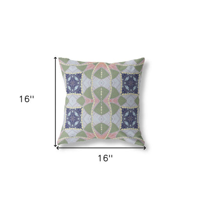 16" X 16" Green Geometric Indoor Outdoor Throw Pillow