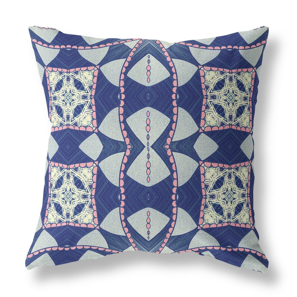 16" X 16" Indigo Geometric Indoor Outdoor Throw Pillow