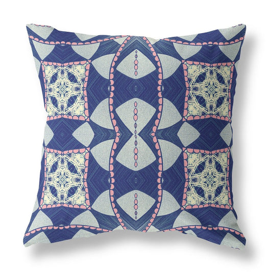 16" X 16" Indigo Geometric Indoor Outdoor Throw Pillow