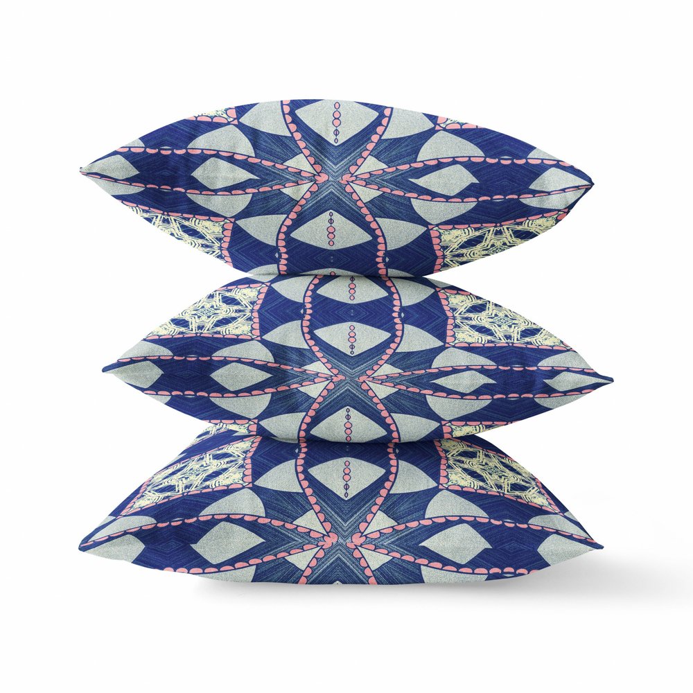 16" X 16" Indigo Geometric Indoor Outdoor Throw Pillow